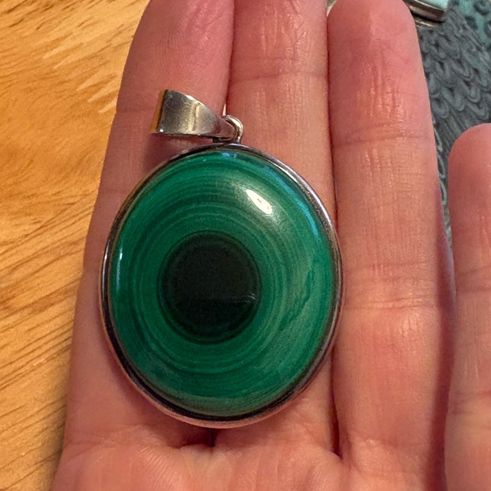 Large malachite and sterling silver Pendant